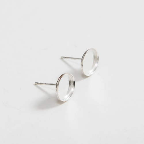 Low Wall Oval stud bezel cups - 925 Sterling Silver earring posts with earring backs