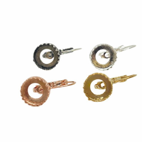 Round Base Bezel Tray Crown Leverback Earrings, Choose Your Finish & Choose your Size
