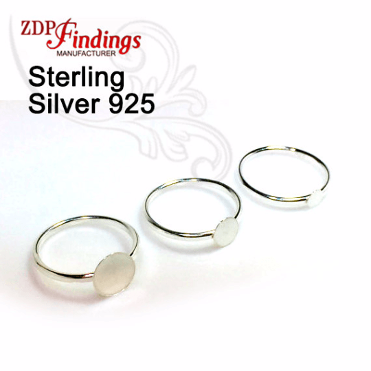  925 Sterling Silver Round Bezel Ring Blanks fit 15mm