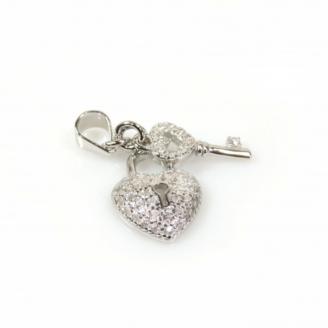 925 Sterling Silver Heart Key Pendant Necklace