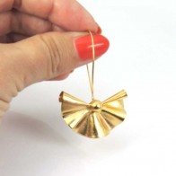 Long 50mm Matte Gold Plated Modern Deco Fan Swirl Bead Wire Earrings