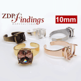 10mm Square Adjustable Ring Bezel For Setting Fit European Crystals 4470