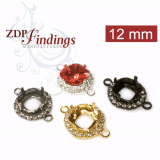 Square 12mm Bezel Tray Connector Setting with Crystal Rhinestones fit European Crystals 4470