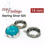 14mm Round 925 Sterling silver Bezel, choose your finish.