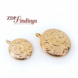 Micron 14K Gold Plating Round Floral Pendant 
