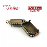 27x18.5mm Antique Brass Octagon Pendant Bezel Setting with European Crystals AB Rhinestones
